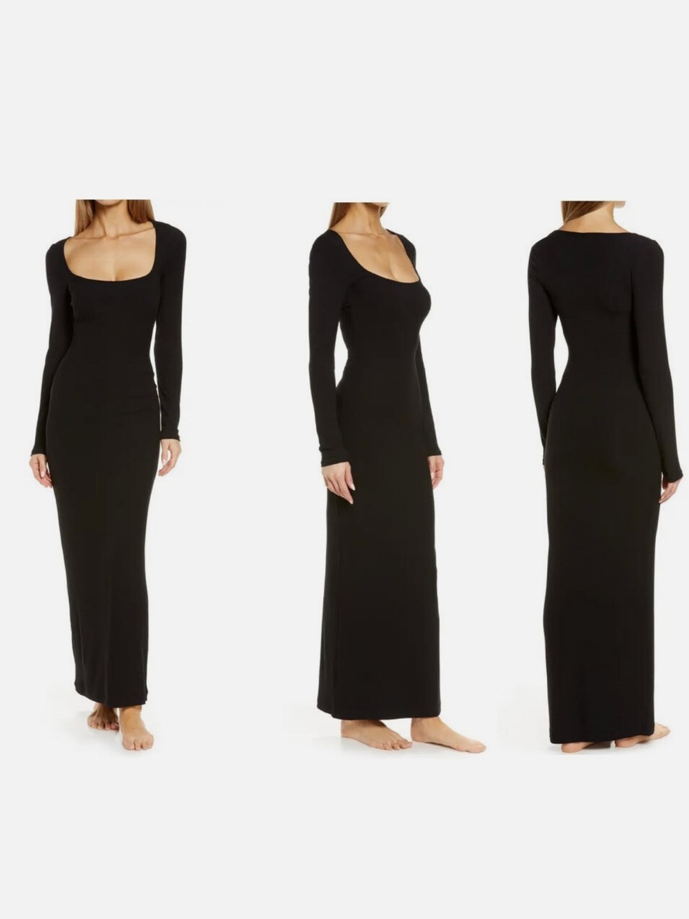 SKIMS Black Long-Sleeve Scoop-Neck Maxi Dress